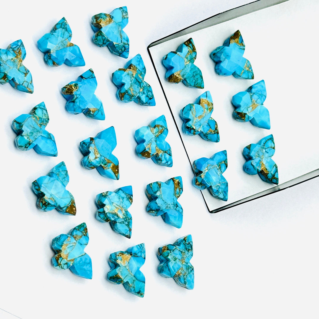Faceted Copper Turquoise Butterfly Beads: Carved Gemstone (14x10 MM)
