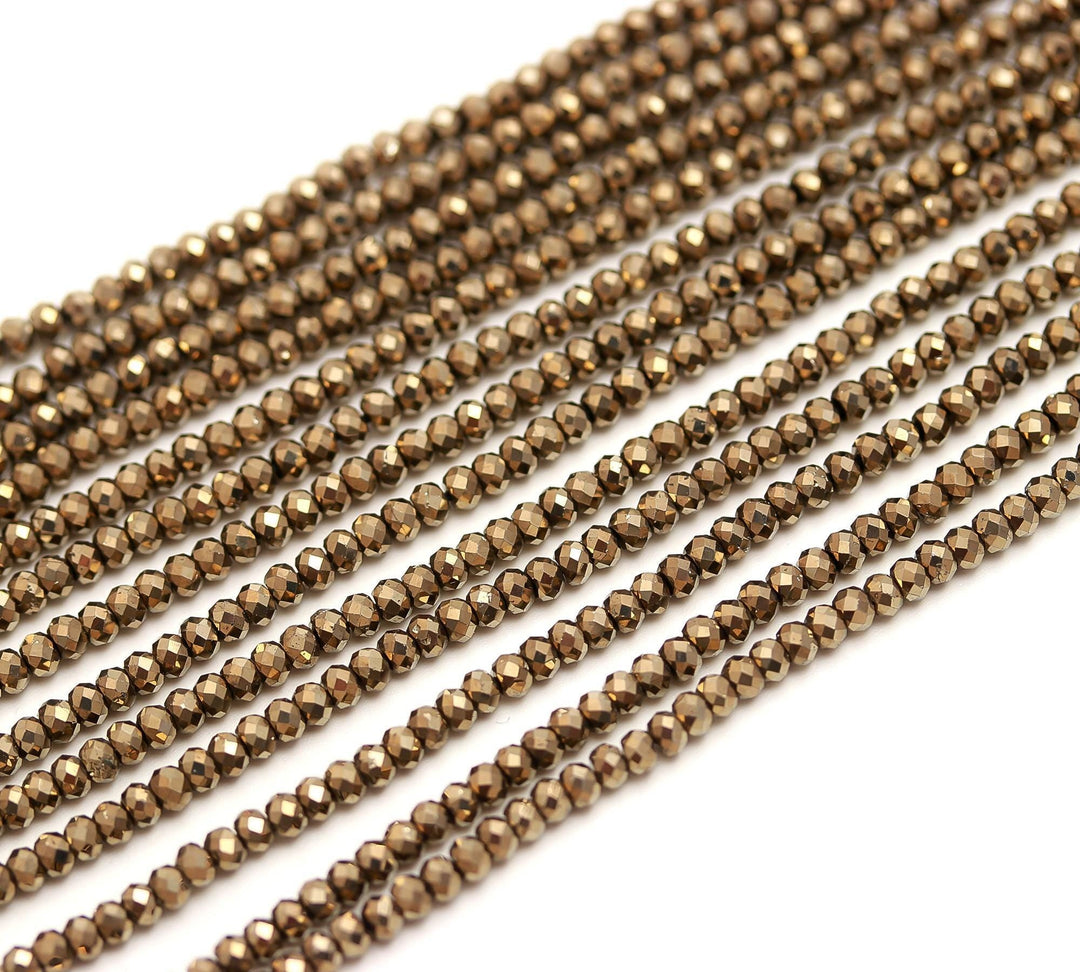 Natural Pyrite Faceted Rondelle Beads, Shiny Pyrite Faceted Beads, AAA Pyrite Gemstone Beads for Jewelry Making, Loose Beads, 3-3.5 MM