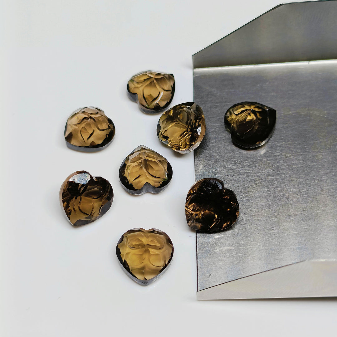 2,3,4,5,6 pcs 100% Natural Smoky Quartz Cut Faceted Heart Shape Gemstone, Carving, Smoky Quartz Gemstone, Cut Faceted Loose Gemstone 12 mm