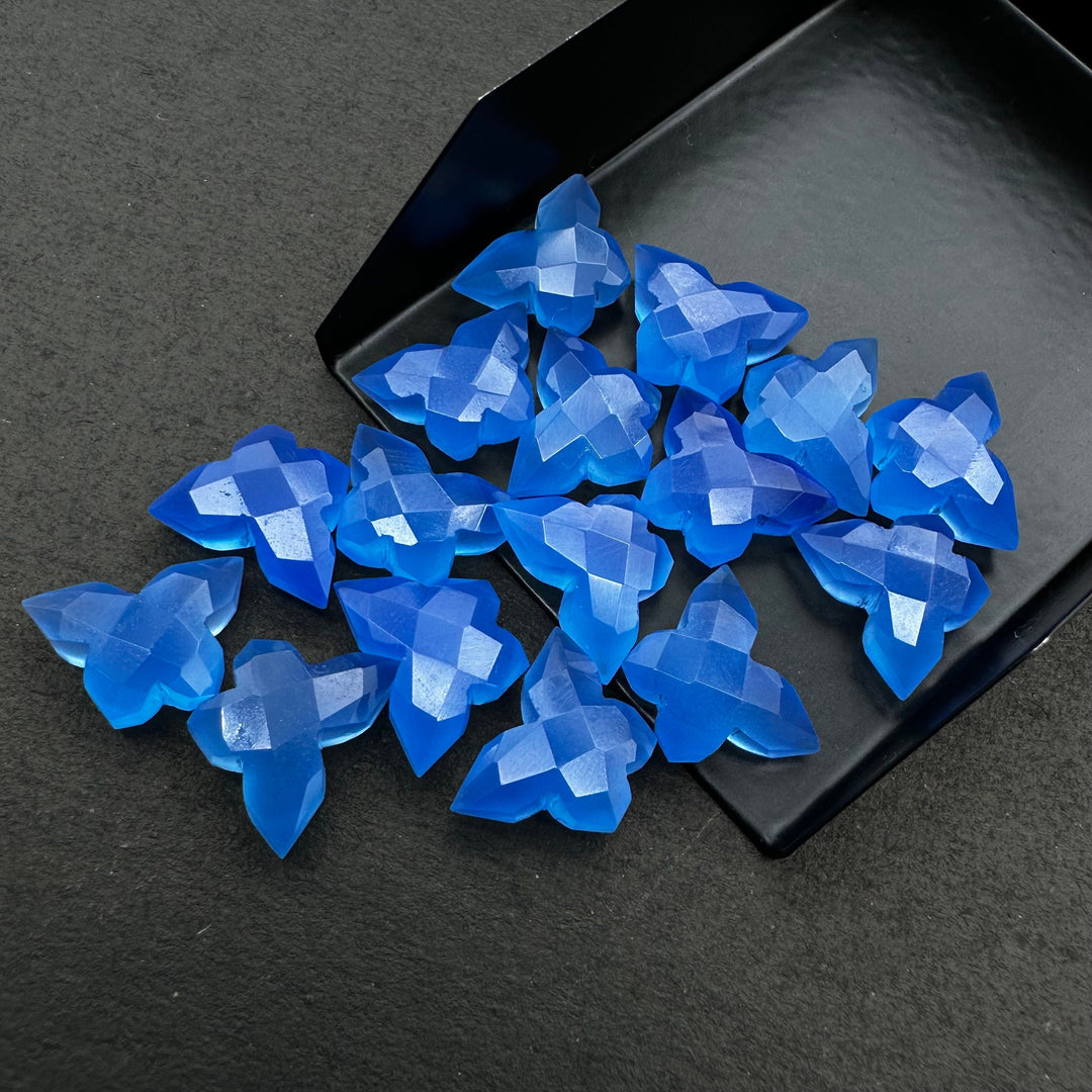 Hand Carved Blue Chalcedony Butterfly Beads (14x10 MM)