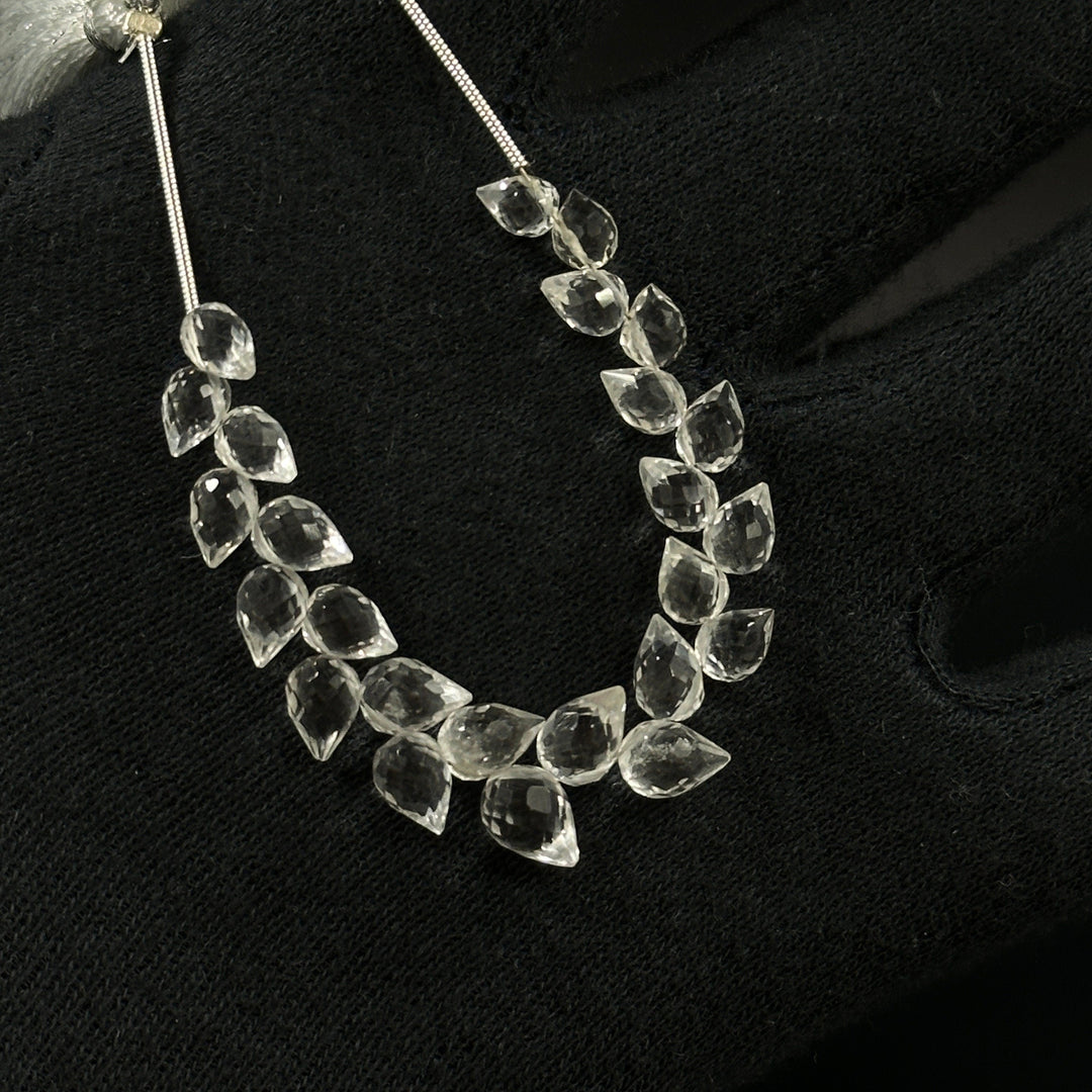 Natural Crystal Quartz Faceted Drop Shape Beads, 6X8 mm Faceted Crystal Briolette, Jewelry Making Side Cut Wholesale Earrings Beads, 4 Inch