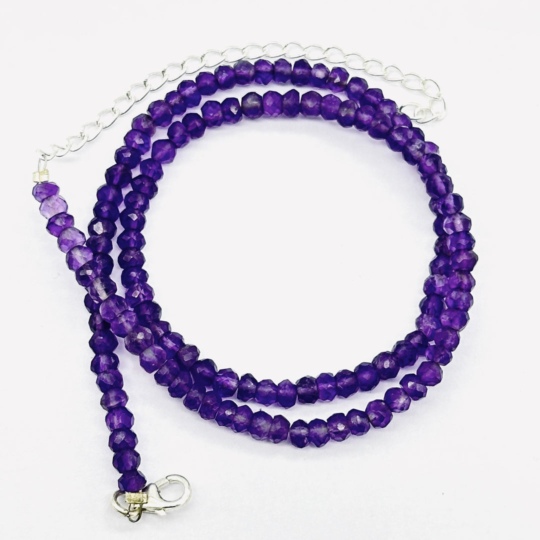 Dainty Natural Amethyst Beaded Necklace, Amethyst Faceted Rondelle Beads Necklace, Purple Beads Necklace For Women's, Gemstone Necklace