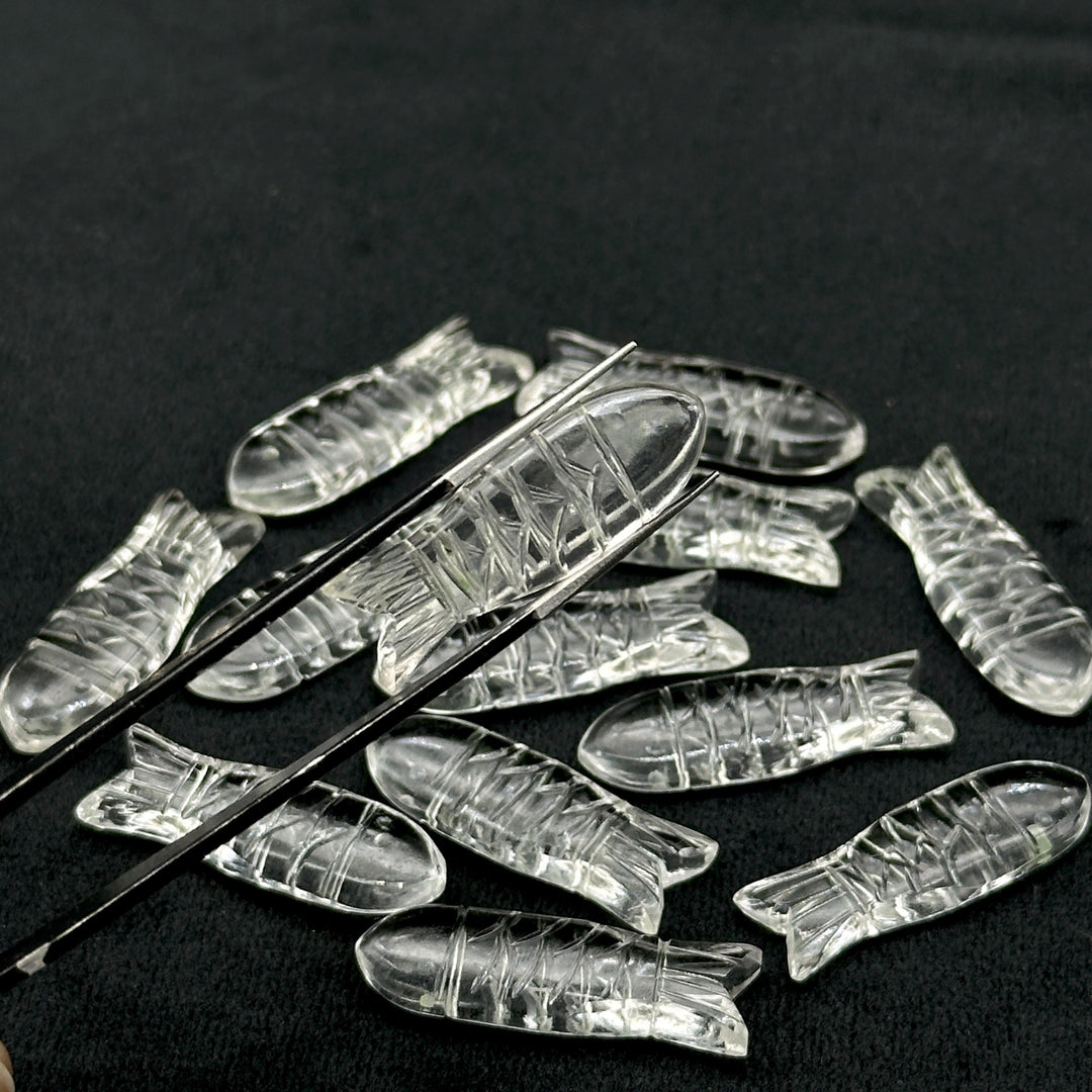Natural Crystal Quartz Fish Carving Beads, Clear Quartz Carved Fish Gemstone, Jewelry Making Gemstone, 10X30MM