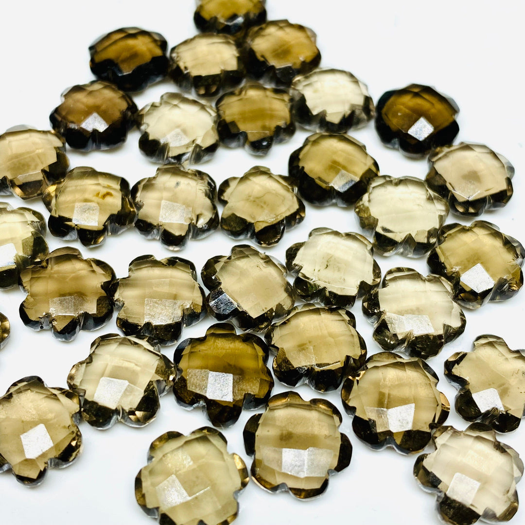 2,3,4,5 Pcs Natural Smokey Quartz Hand Carved Flower Shape, Carved Flower Shape Gemstone For Jewellery, Flower Shape Gemstone, 10 mm