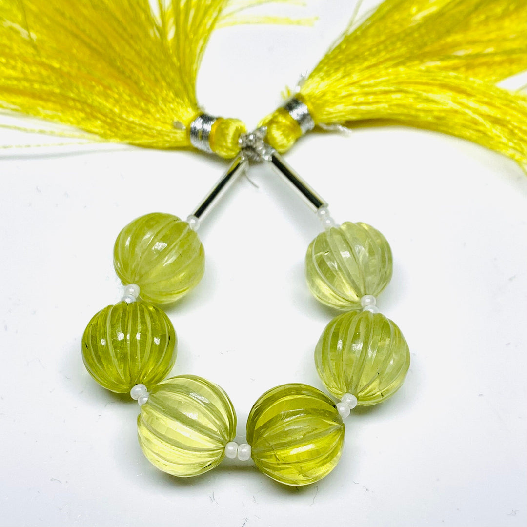 1,2,3,4,5 pcs 100% Natural Lemon Quartz Carved Melon Shape Beads Strand, Melon Shape Gemstone, Gemstone For Jewellery, 12 mm