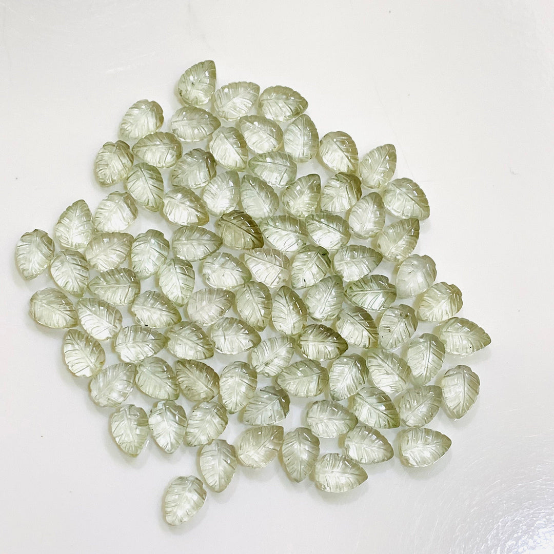 2,3,4,5 pcs 100% Natural Green Amethyst Leaf Shape Briolettes Carving Gemstone, Leaf Shape Carved Gemstone, Gemstone For Jewellery 10X7 mm