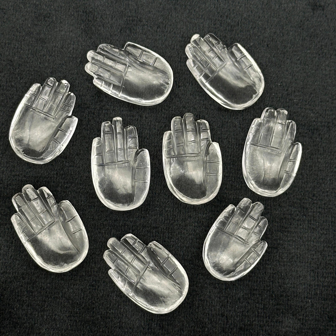 Natural Crystal Quartz Hamsa Shape Carved Stone, 25 MM Palm Shape Gemstone, Hand Charms for Jewelry Making, Carved Crystal, Hand Of Fatima