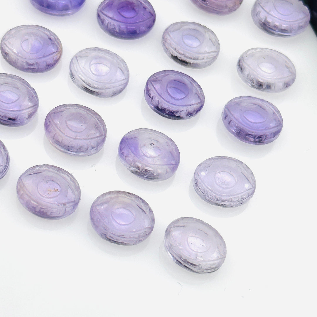 Natural Pink Amethyst Evil Eye Beads, Hand Carved Gemstone Beads, Loose Oval Eye Beads, Evil Eye Charm Beads, Loose Carving Beads 10X12 MM