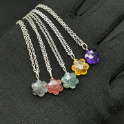 Beautiful Flower Gemstone Necklace, 12 MM Multi Gemstone Necklace Pendant, Handmade Silver Jewelry, Healing Crystal Necklace Bridesmaid Gift