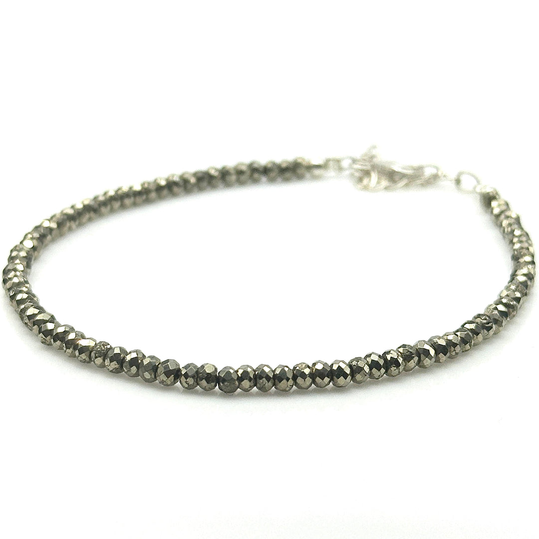 Natural Pyrite Beaded Bracelet, Faceted Pyrite Beads Bracelet, Gemstone Silver Bracelet/Anklet, Yoga/Meditation and Pyrite Bracelet, 3.5 MM