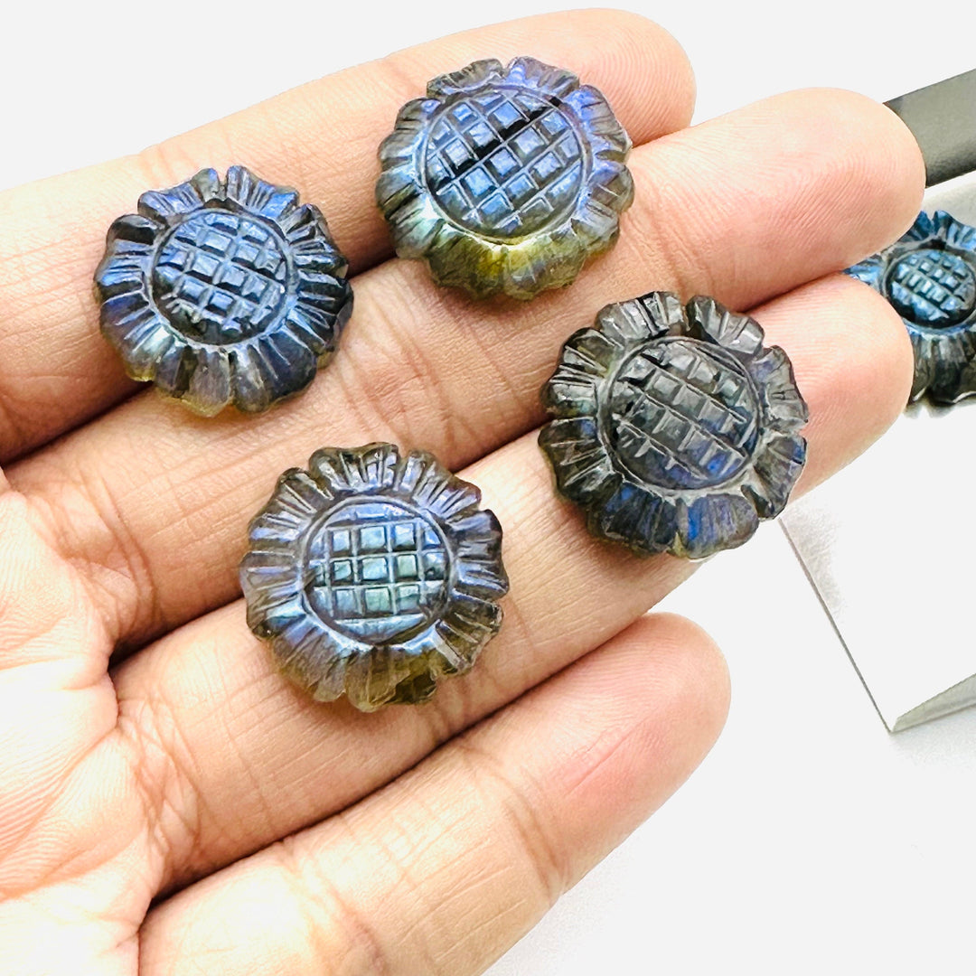 AAA Quality 100% Natural Labradorite Flower Shape Carved Gemstone, Flower Shape Carving, Carved Gemstone For Jewellery 18.5 mm