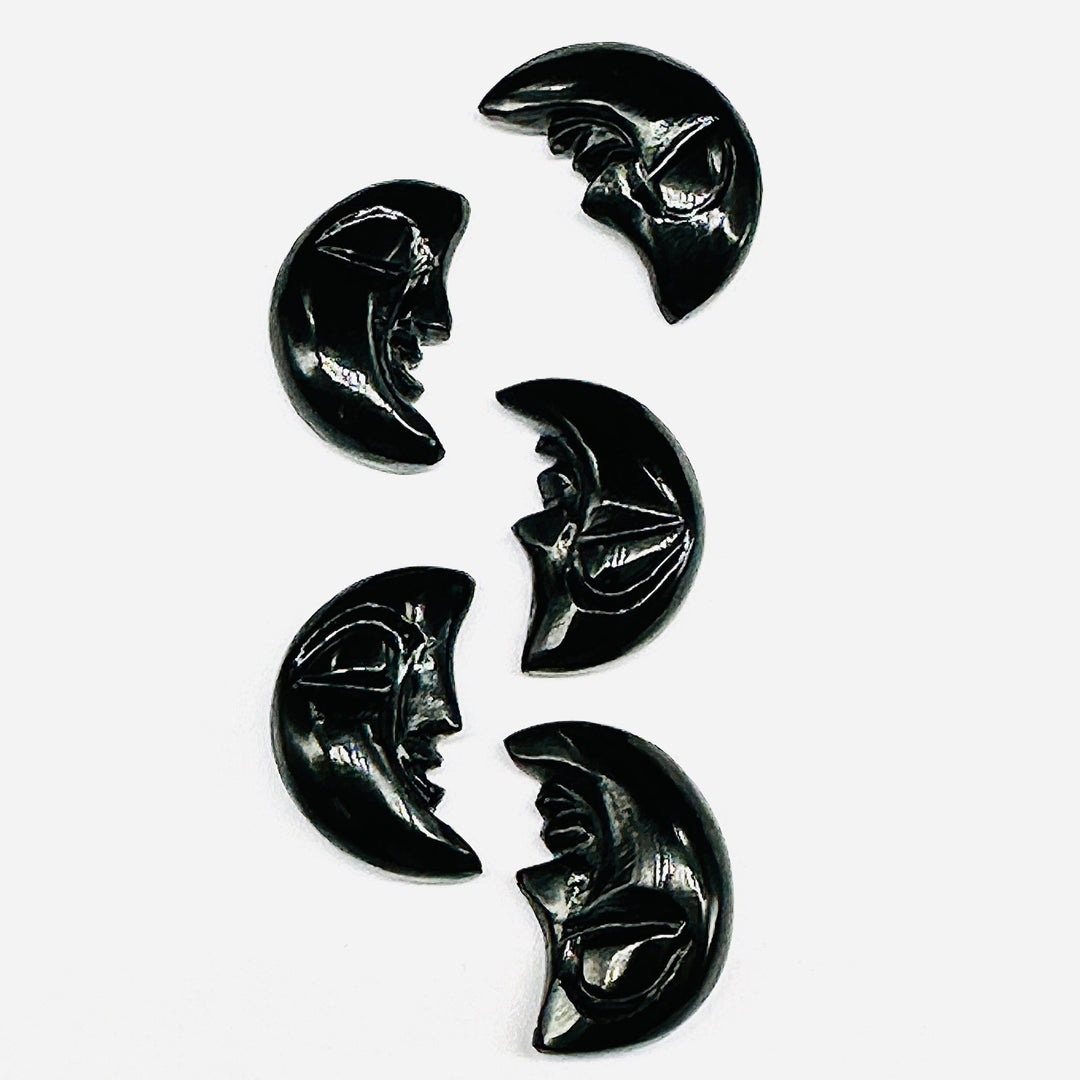 AAA Natural Black Onyx Moon Face, Black Onyx Half Moon Carvings, 18X13 MM, Jewelry Making Carving Gemstone, Carved Face Crystal, Face Charm