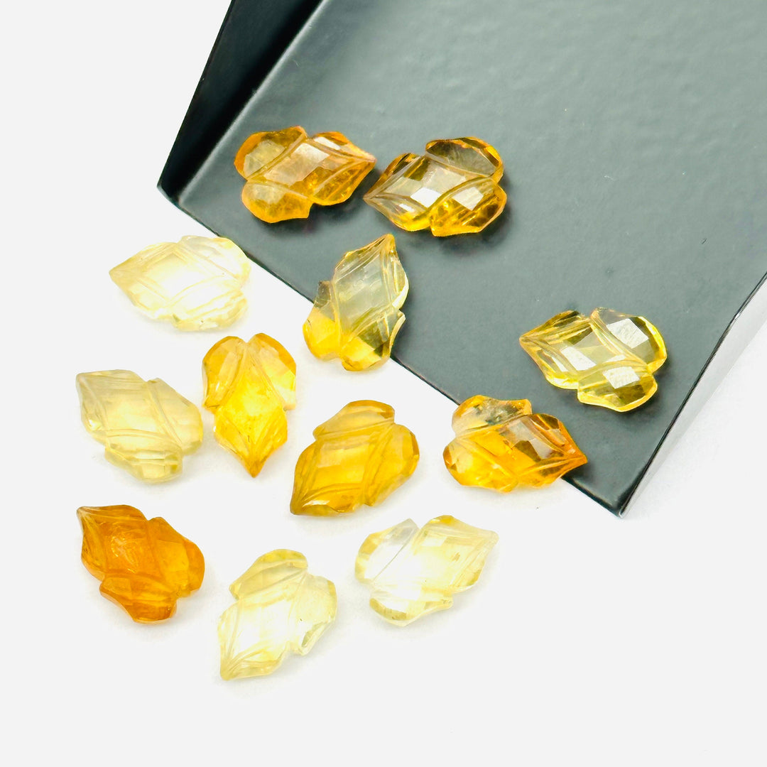 Natural Citrine Leaves Shape Carving Gemstone Beads, 9X13 MM Leaves Shape Loose Briolette's, Summer Leafs Beads, Wholesale Carving Beads
