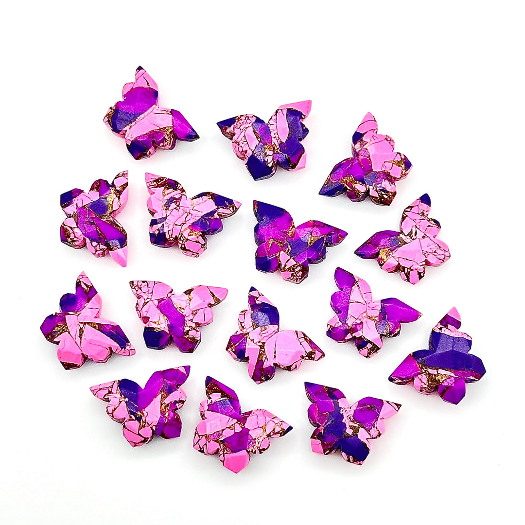 Amazing Pink & Purple Mohave Copper Turquoise Butterfly Beads, Faceted Butterfly Gemstone, Purple Oyster Turquoise Carving Beads 14x10 MM