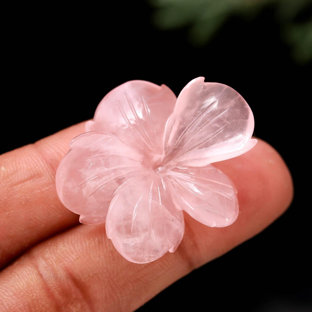Natural Rose Quartz Carved Flower Shape Stone, Pink Quartz Handmade Flower Carving, 36 MM Beautiful Crafted Piece