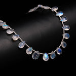 Load image into Gallery viewer, Super Rainbow Moonstone Faceted Pear Beads, High Flashy Rainbow Moonstone Pear Shape Briolette's, Side Drill Pear, 7-8 MM