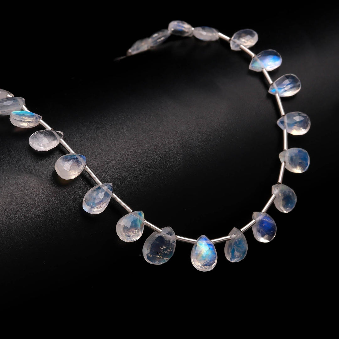 Super Rainbow Moonstone Faceted Pear Beads, High Flashy Rainbow Moonstone Pear Shape Briolette's, Side Drill Pear, 7-8 MM