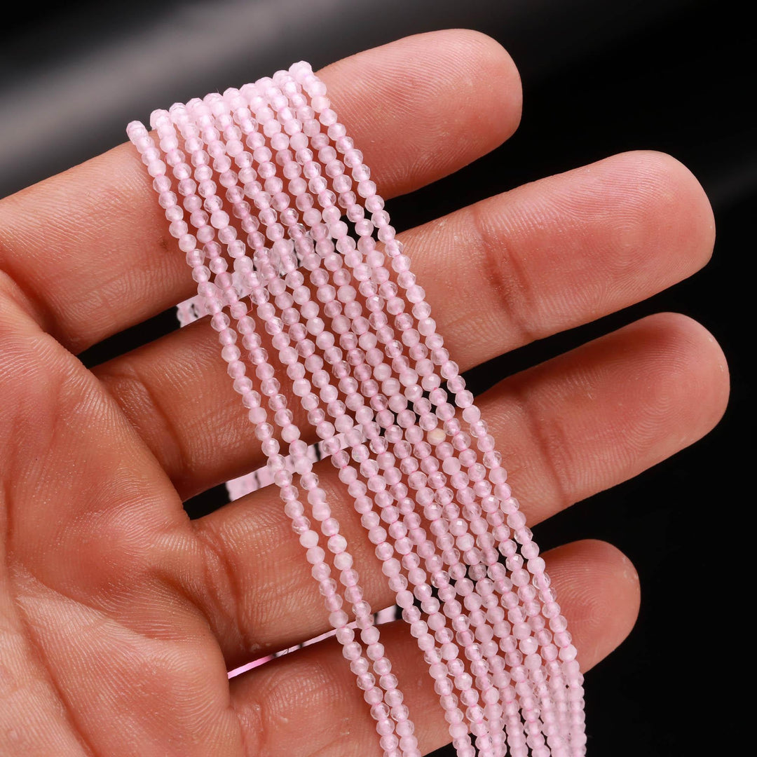 Lovely Rose Quartz Faceted Round Beads, Natural Rose Quartz Micro Beads, 2 MM Beads for Jewelry Making, 13 Inches, Wholesale Beads