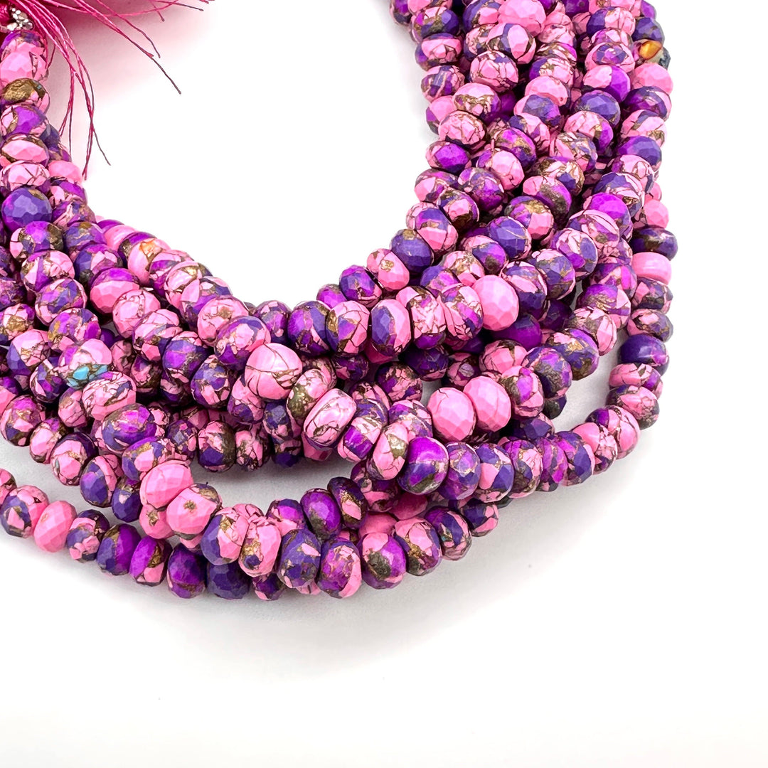 Purple Pink Copper Turquoise Beads, Copper Turquoise Faceted Rondelle Beads, 8-10 mm, 4 Inch Line, Wholesale Beads, Jewelry Making Beads