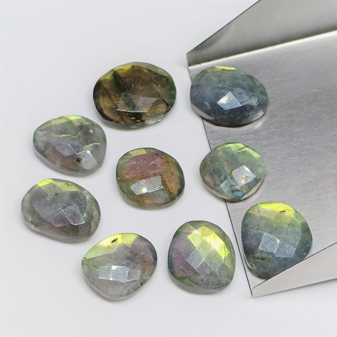 2 pcs A-one quality labradorite freeform Rosecut, multi flash faceted rosecut, gemstone for jewelry 13X9 19X14mm