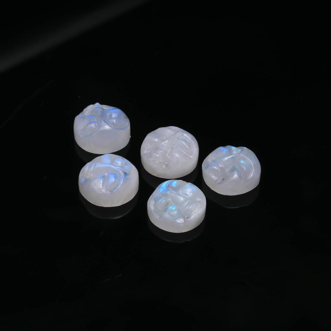 Flashy Rainbow Moonstone Moon Face Carving, 12mm Gemstone Charm