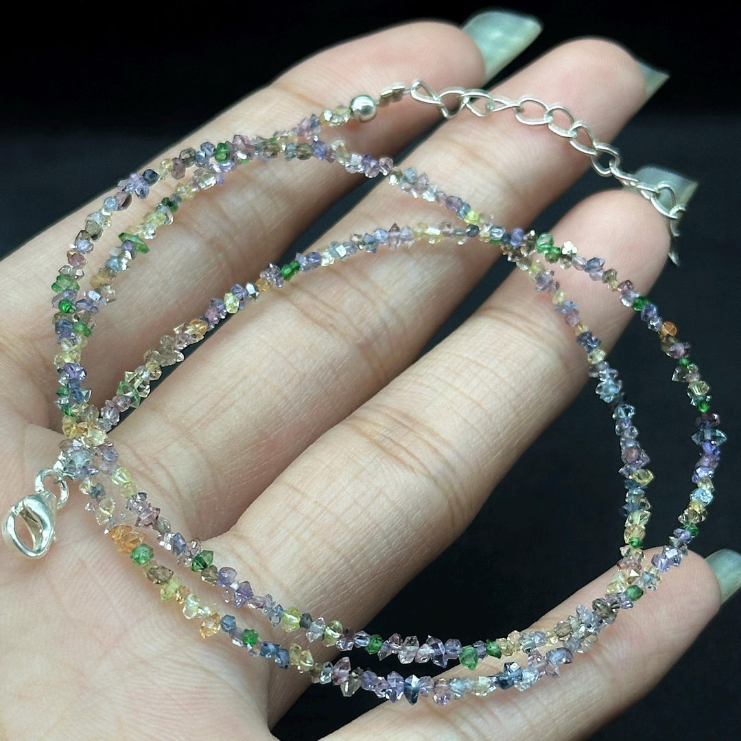Herkimer Diamond Necklace: Raw Gemstone Beads, Sterling Silver (16 inches)