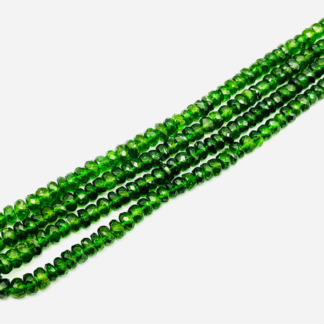 Chrome Diopside Faceted Rondelle Beads: Natural Green Gemstone, 3-4mm approx