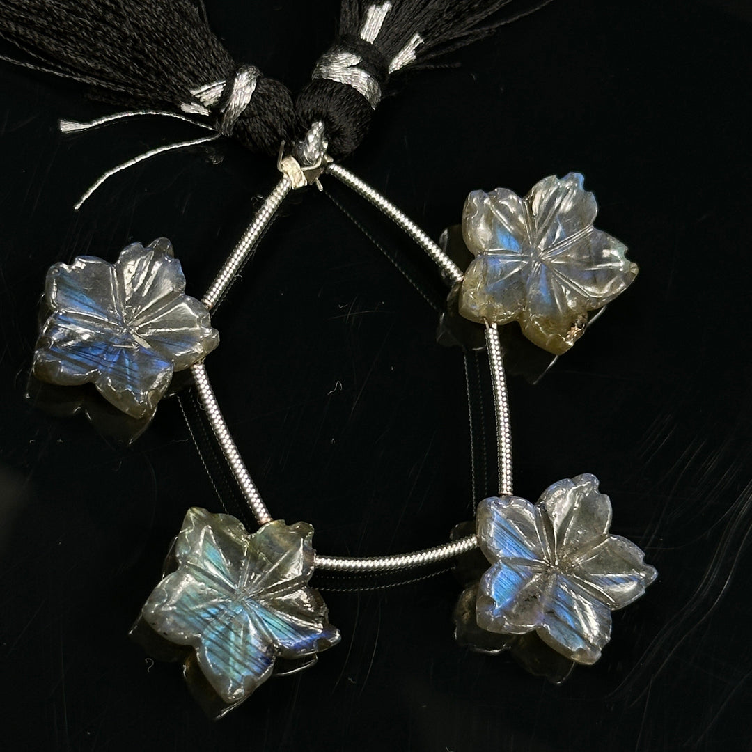 Flashy Labradorite Flower Shape Carving Gemstone Beads, Flower Shape Hand Carved Jewelry Making Charm Beads, 15 MM Flower Shape Gemstones