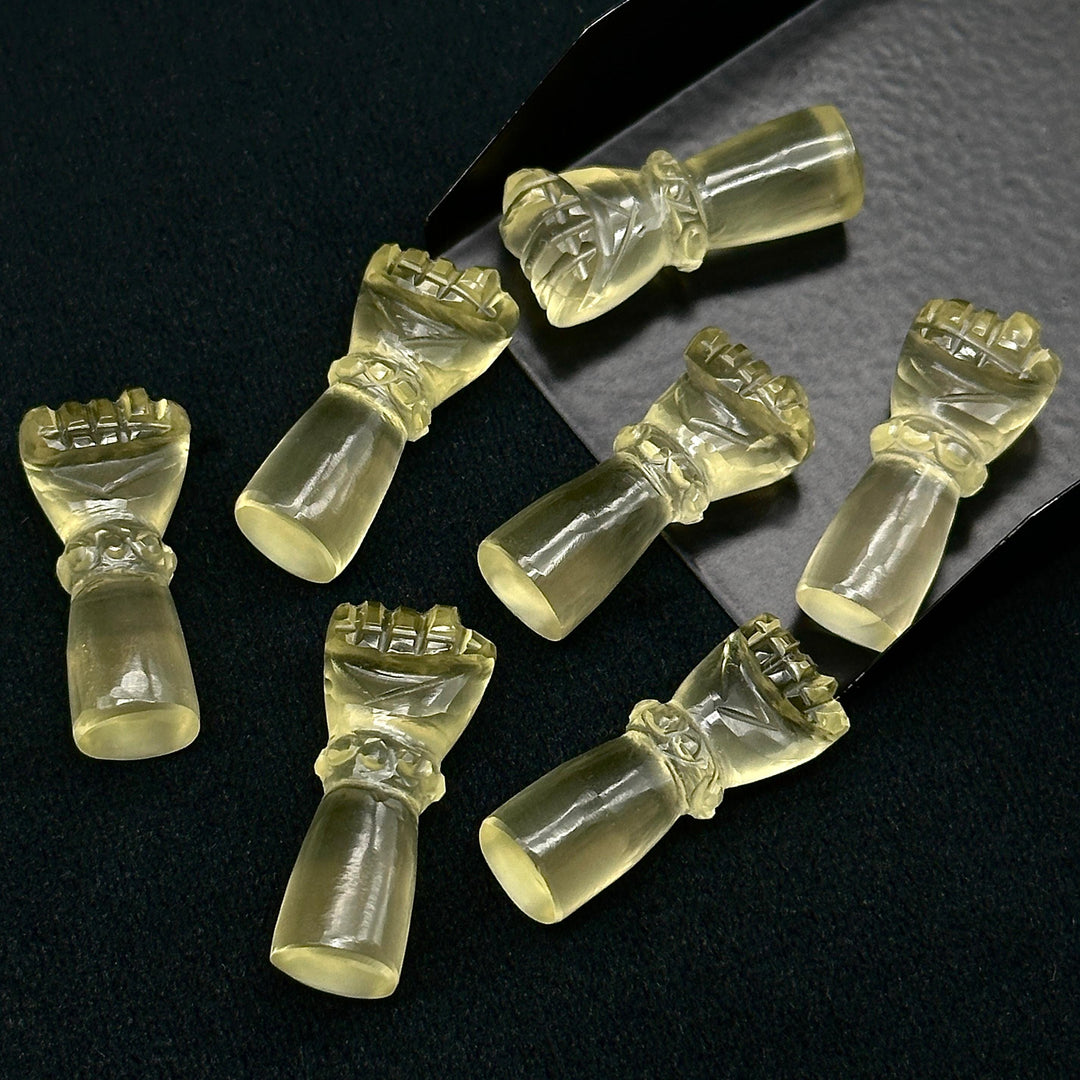Natural Lemon Quartz Hand Shape Carving, Lemon Quartz Punch Shape Stone, 27 MM Loose Hand Fist Charm For Jewelry Making, Hamsa Charms