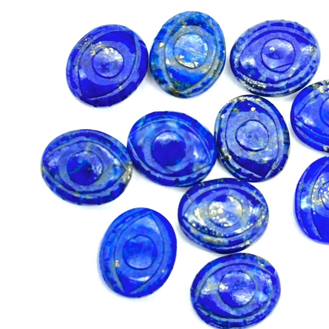 Natural Lapis Lazuli Evil Eye Briolettes Beads, Blue Lapiz Lazuli Evil Eye Carved Beads, Evil Eye Protection Gemstone Beads, 10X12 MM