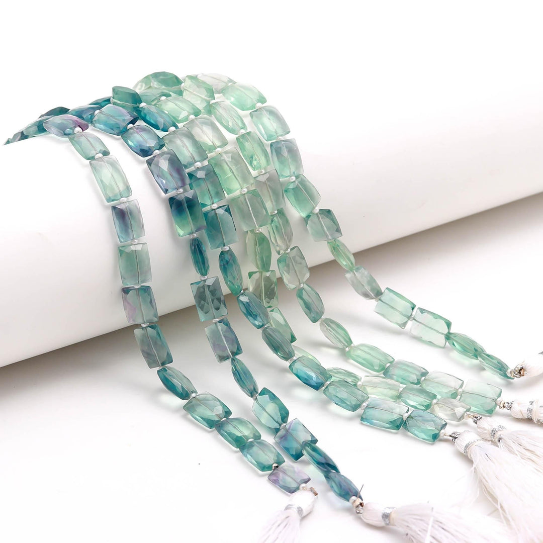 Faceted Green Fluorite Chicklet Beads, 8 Inch Strand