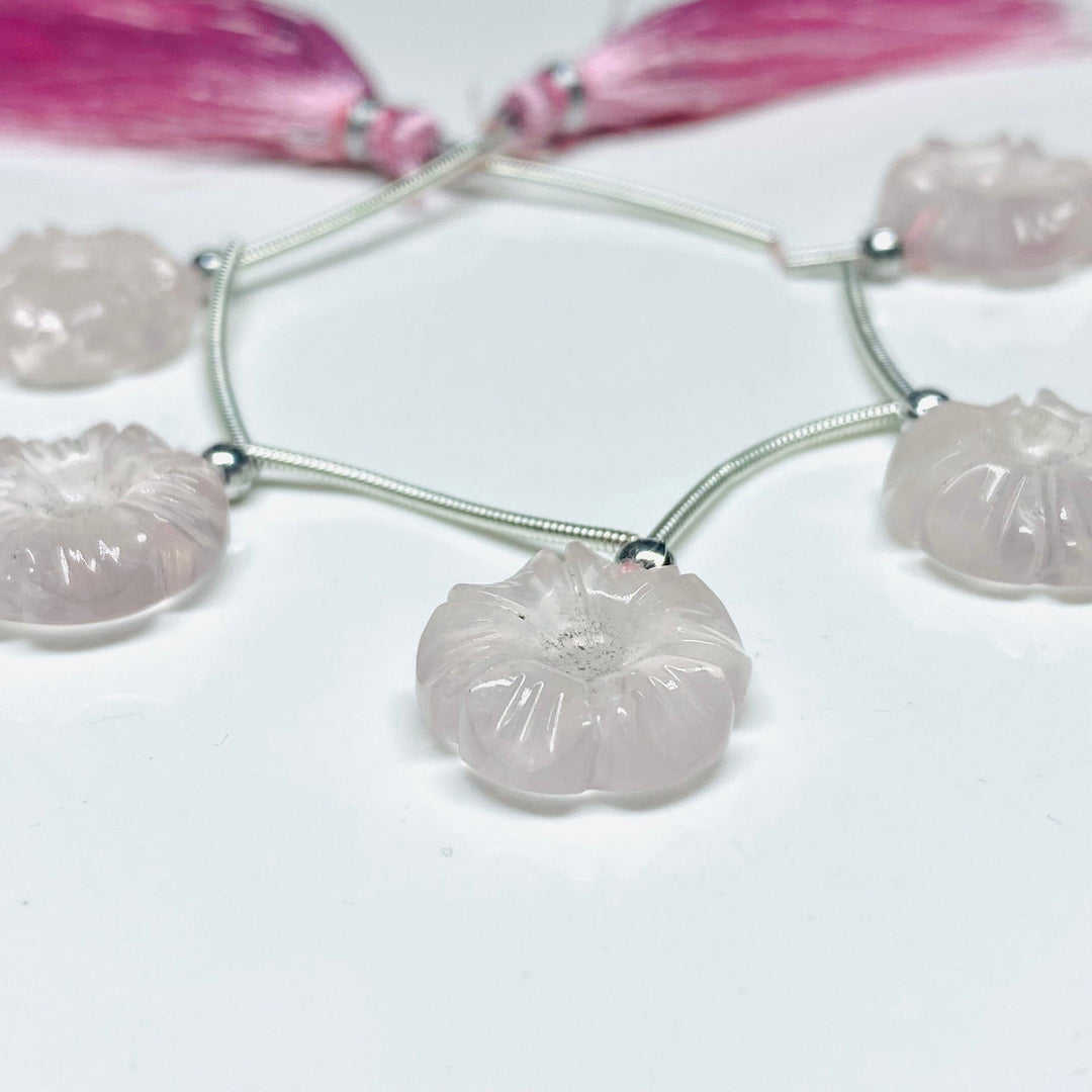5 Pcs 100% Natural AAA Quality Rose Quartz Flower Shape Beads Strand, Carved Gemstone, Beads Strand, Gemstone For Jewellery, 14 mm