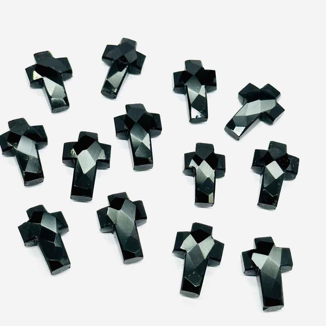 1,2,3,4,5 pcs Natural Black Onyx Cross Shape Gemstone Beads, Faceted Cross Shape Carving Beads, 15X10 MM Cross Shape Charms, Energy Beads
