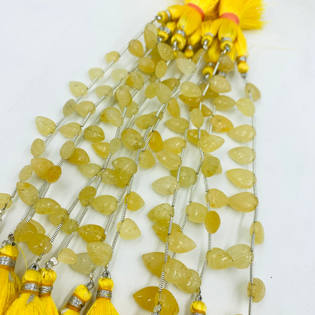 2,3,4,5,6 Pcs 100% Natural Yellow Aquamarine Leaf Shape Carving Briolettes , Leaf Carved Gemstone, Gemstone Briolettes For Jewellery 8-10mm