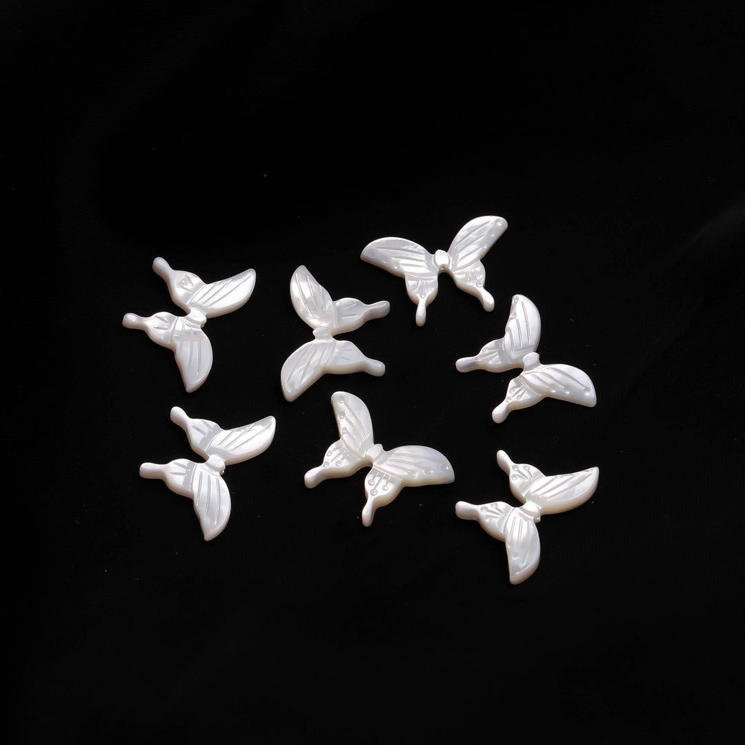 Carved Pearl Butterfly Shape Carvings, Natural Mother of Pearl Butterfly Shape Beads, Hand Carved Butterly Charms for Jewelry 13 MM 1 pc