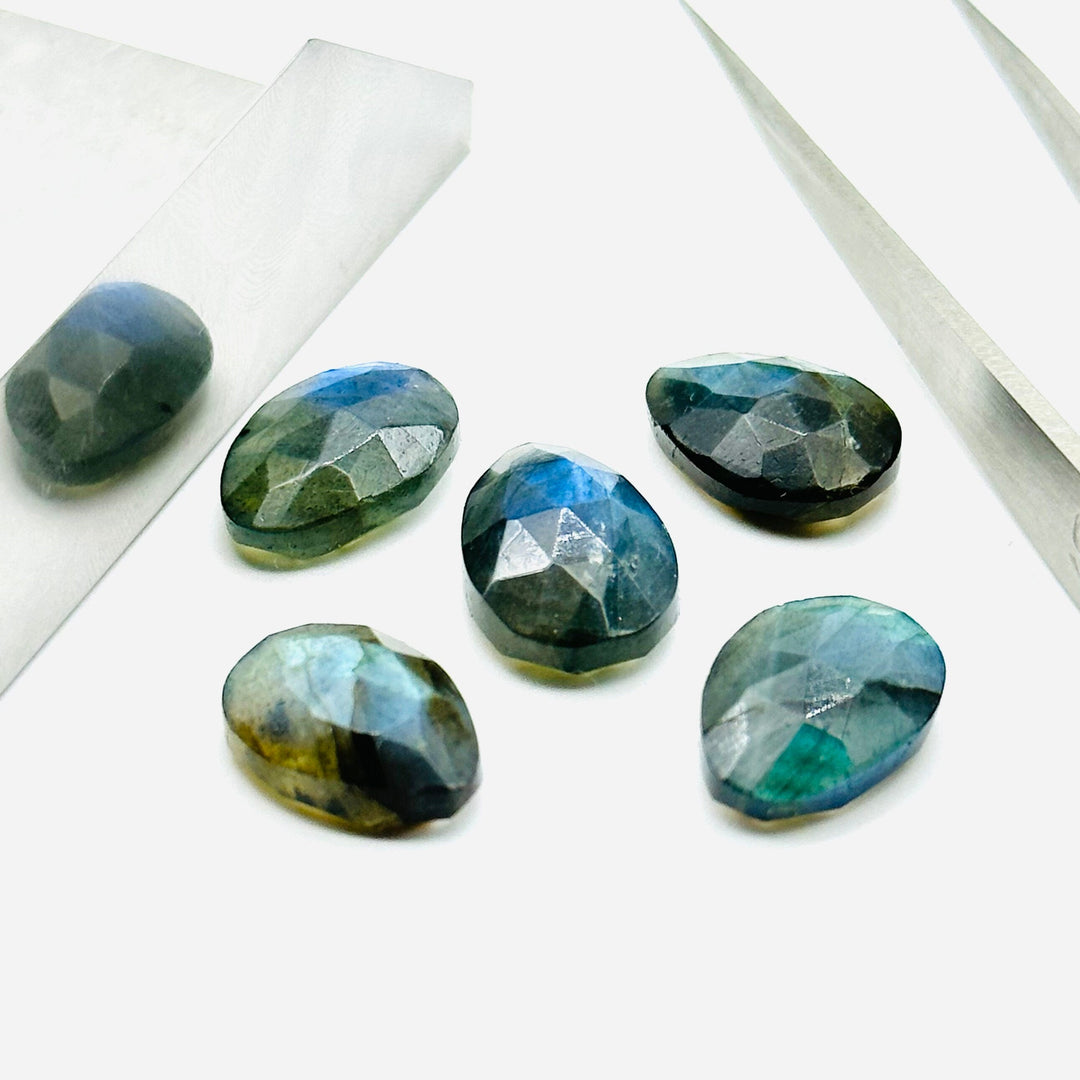 2,3,4,5 pcs A-one quality labradorite Faceted carved Rosecuts, freeform labradorite rosecuts, rosecut gemstone for jewelry 10X14 mm