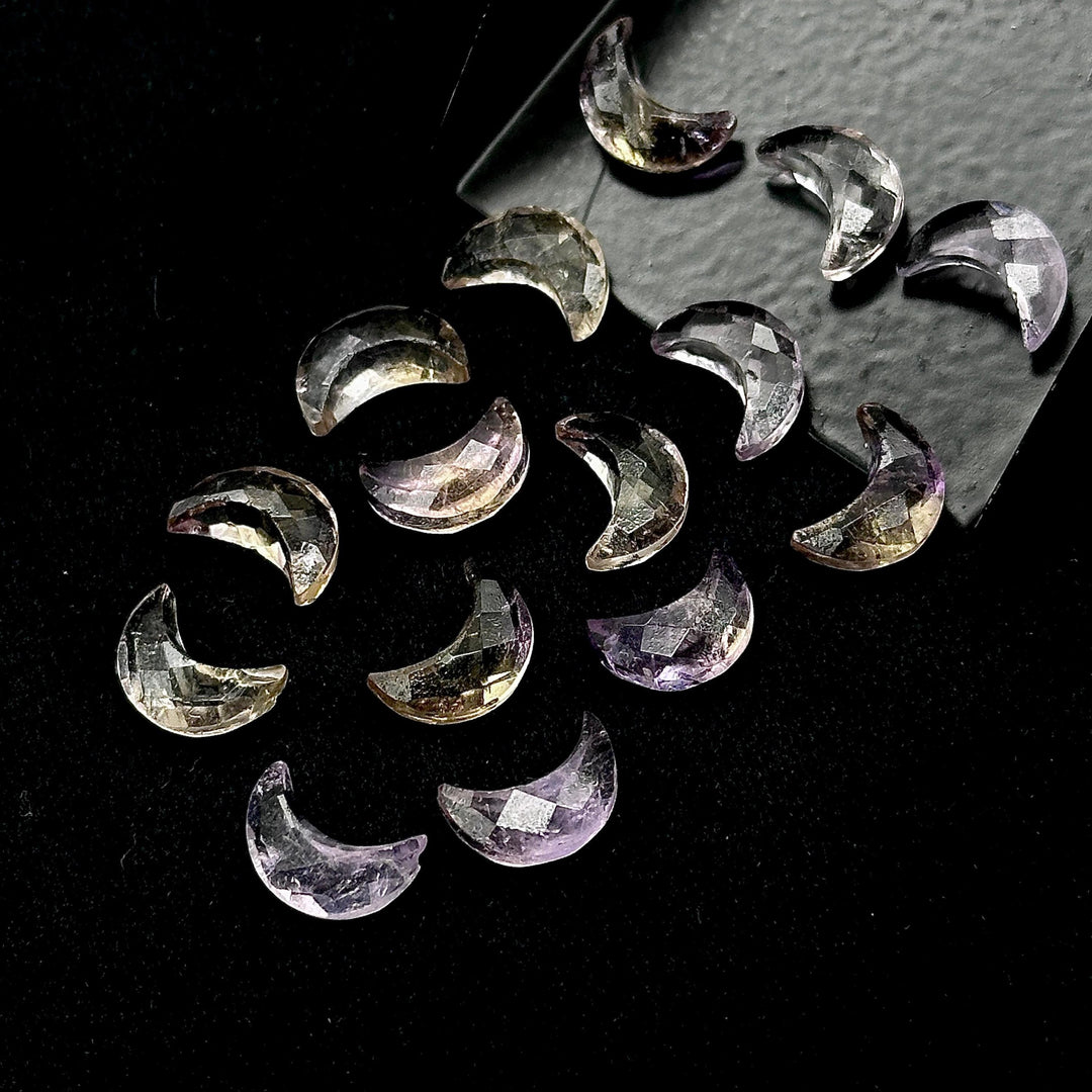 AAA Ametrine Carved Moon Shape Briolette's, Natural Ametrine Moon Shape Gemstone Beads, Ametrine Faceted Hand Carved Moon Shape Charms, 12MM