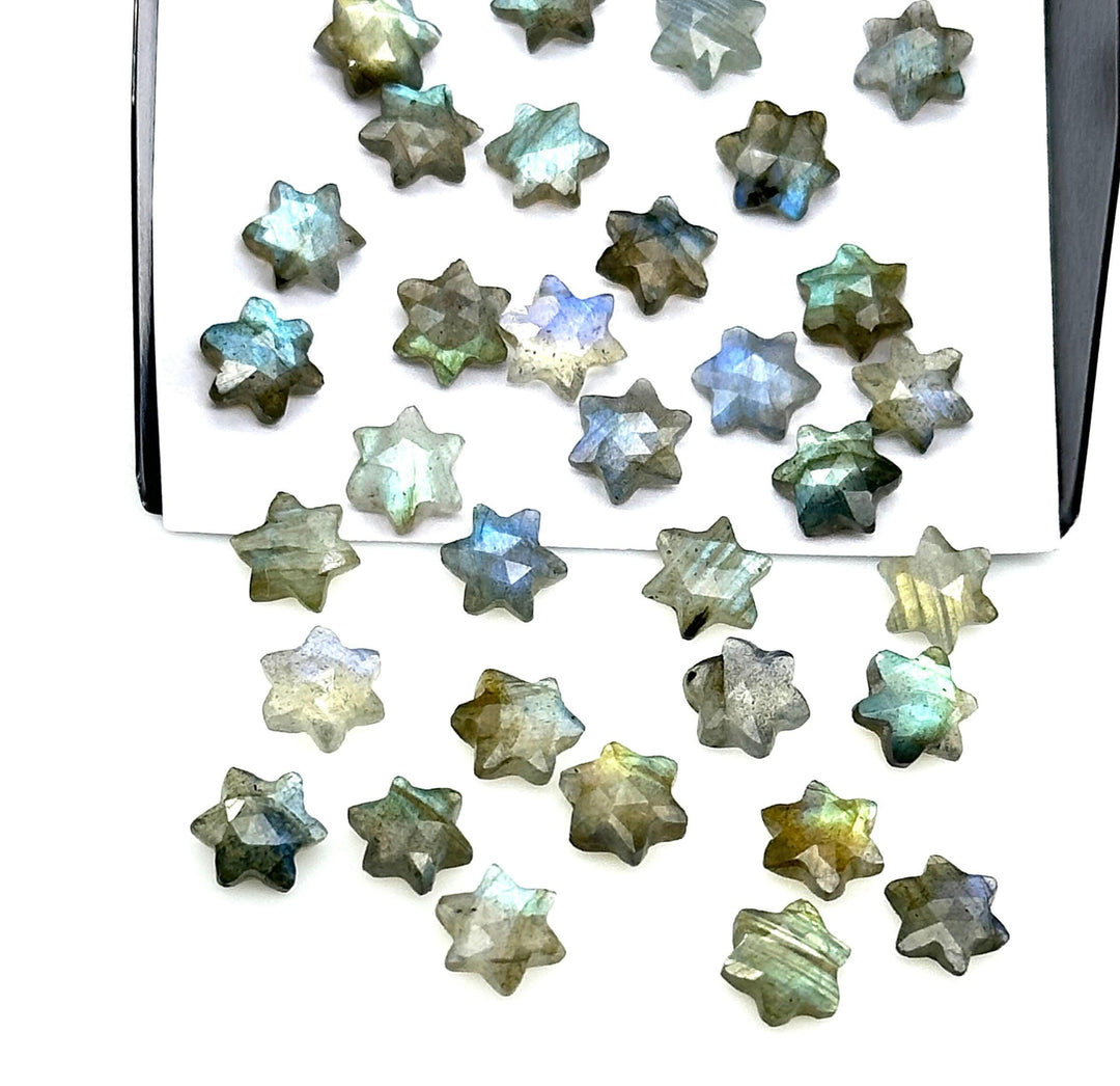 Flashy Labradorite Little Stars, Natural Labradorite Star Shape Beads, 6 MM Star Shape Gemstone for Jewlery, 6 Sides Carving Star Beads