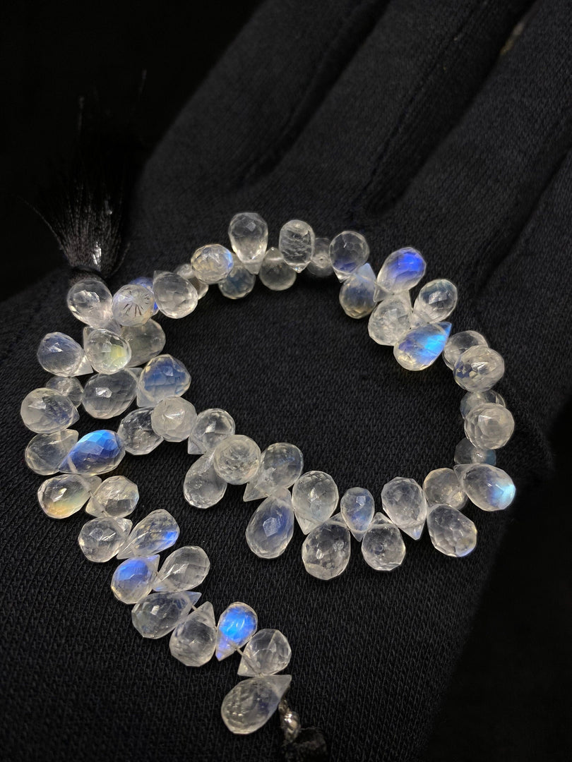 AAA Quality Flashy Rainbow Moonstone Drop Shape Beads, 3.5" Inch Strand Teardrop Shape Beads, Faceted Drop Shape Gemstone Beads, Fire Beads