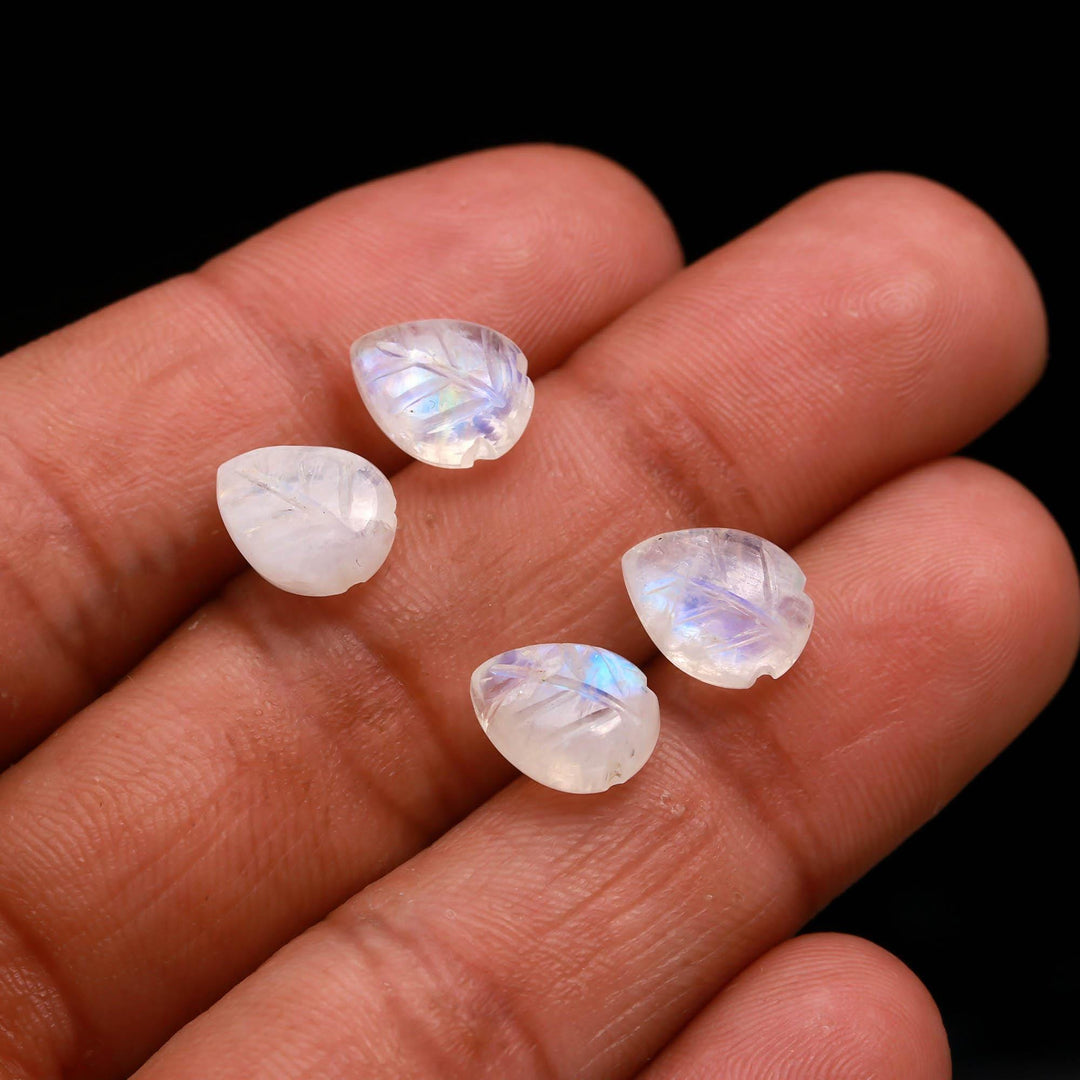 Natural Rainbow Moonstone Leaf Shape Carved Briolette's Beads Jewelry Making 10 MM