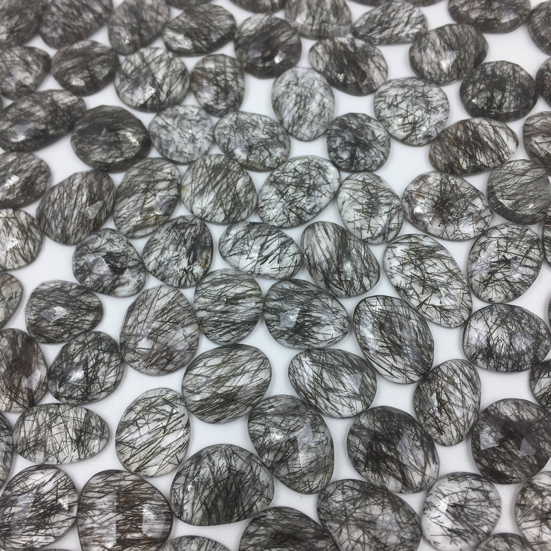 2 pcs AAA+ Quality Black Rutile freeform Rosecut, Blcak Routile faceted rosecut,gemstone for jewelry, jewelry making rosecut 9X6 13X10 mm