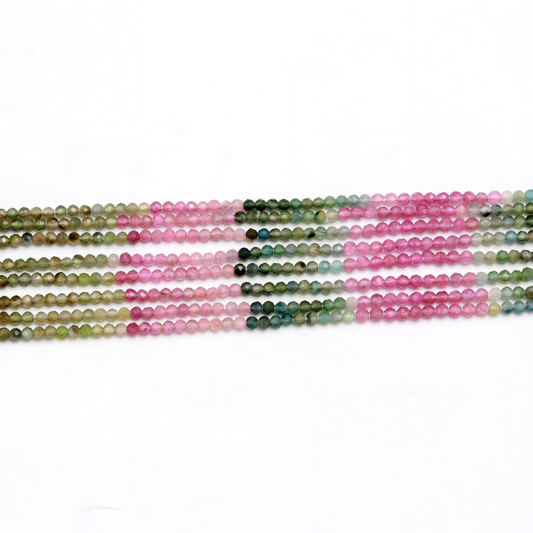 Multi Tourmaline Faceted Round Beads, Natural Watermelon Tourmaline Micro Faceted Beads, 2 MM Tourmaline Beads for Jewelry, 12.5 Inches