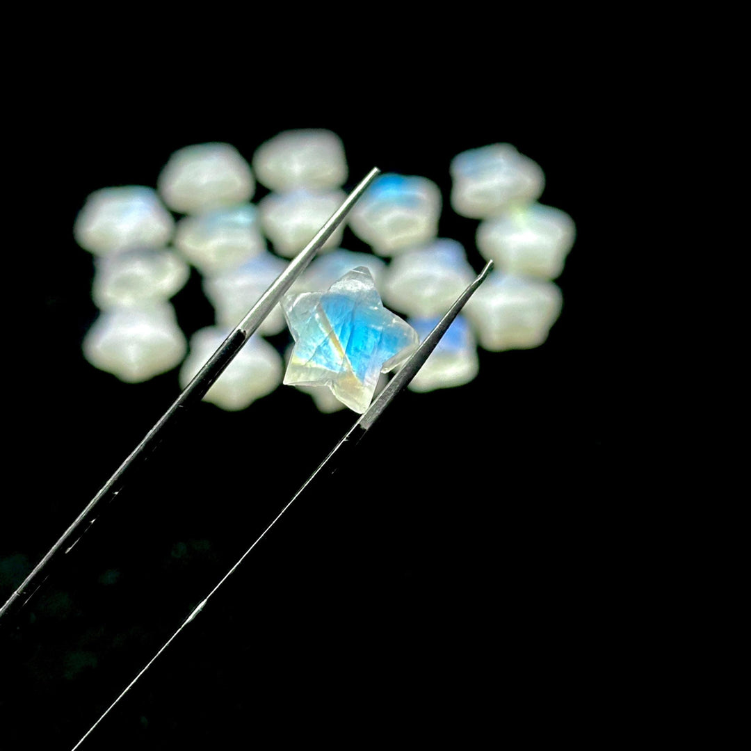 Rainbow Moonstone Star Beads: AAA Briolette Charms, 10mm
