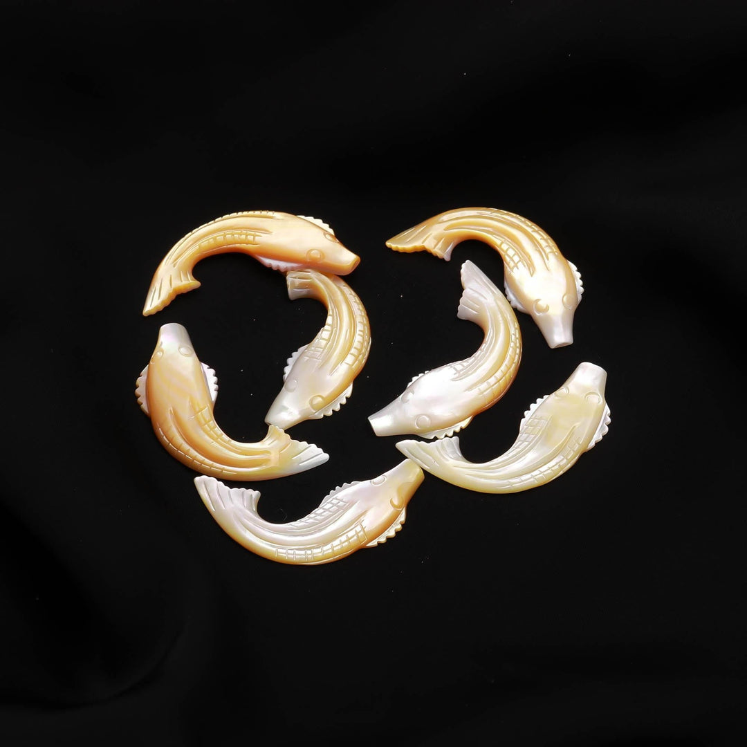 1 pc Carved Mother of Pearl Fish Shape Stone, AAA Pearl Salmon Hand Carved Fish, 42 MM, White Yellow Pearl Fish Gemstone