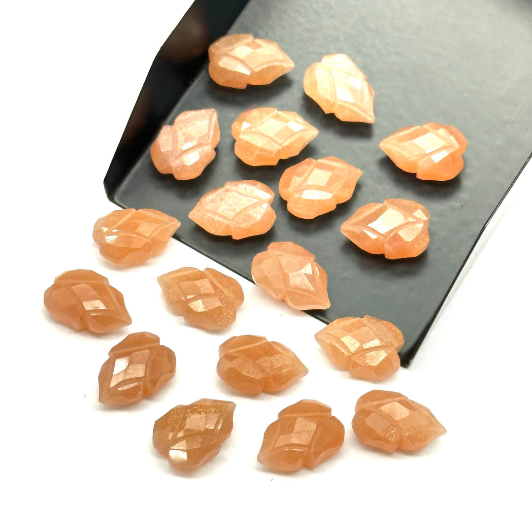 Peach Moonstone Leaf Shape Carving Beads, 9X13 MM Peach Moonstone Gemstone Briolette's, Leaves Shape Faceted Gemstone For Jewelry Making