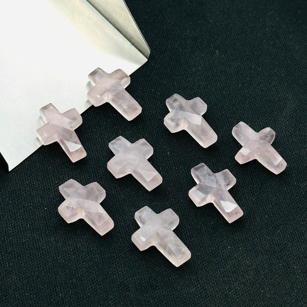 Natural Rose Quartz Cross Shape Gemstones Beads, Hand Carved Faceted Cross Shape Charms Beads, Holy Gemstone Beads Energy Beads 15X10 MM