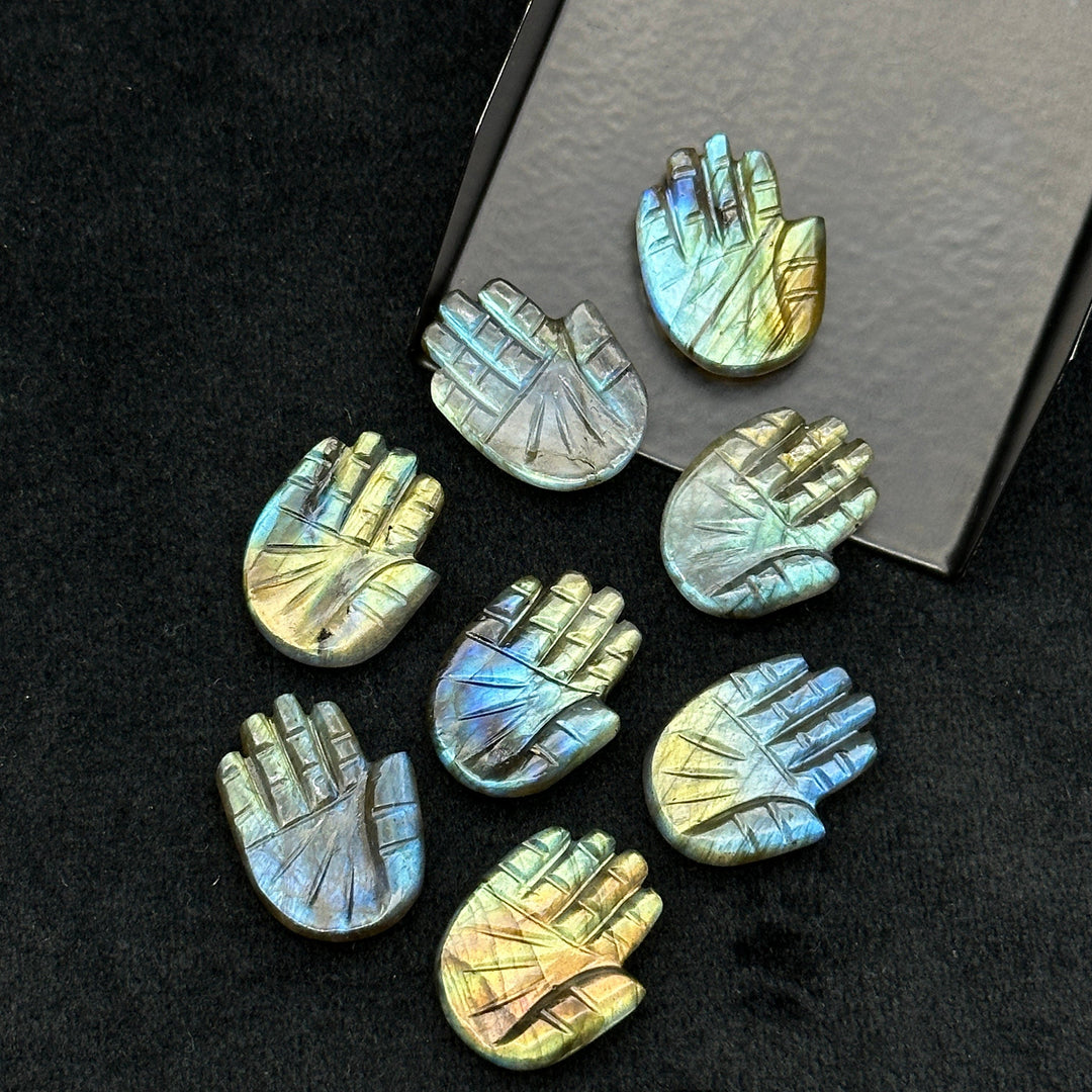 Natural Flashy Labradorite Hamsa Shape Carving Gemstones, 25 MM Palm Shape Gemstone, Healing Power Beads, Hand Carved Jewelry Making Charms
