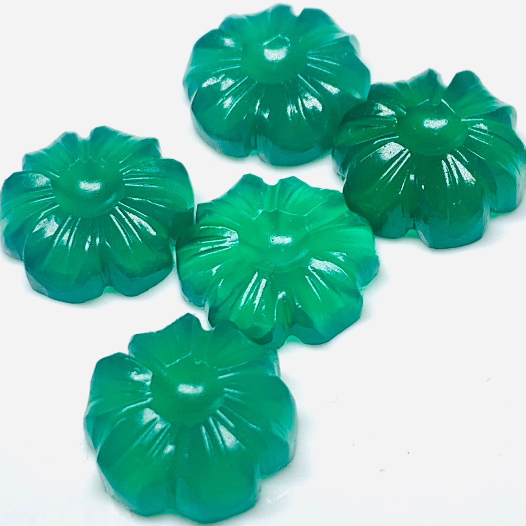2,3,4,5 Pcs Natural Green Onyx Hand Carved Flower Shape, Carved Flower Shape Gemstone For Jewellery, Flower Shape Gemstone, 12 mm