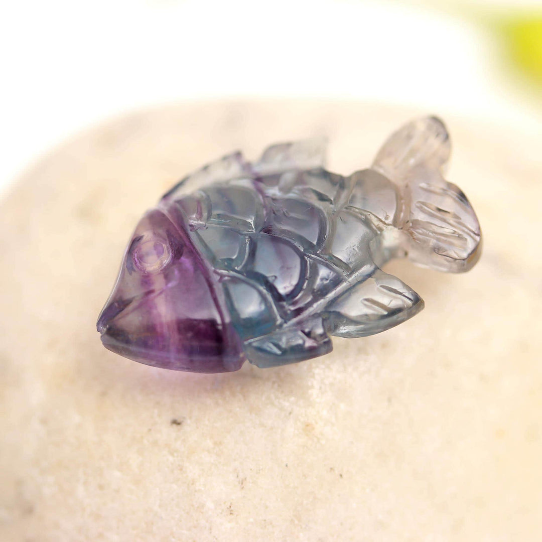 AAA Fluorite Fish Shape Stone, Hand Carved Fluorite Sea Fish for Jewelry Making, 25 MM