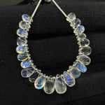 Load image into Gallery viewer, AAA Quality Flashy Rainbow Moonstone Smooth Pear Beads, 4 inch strand, Natural Blue Flash Rainbow Moonstone Pear Beads, 4X6 - 8X10 MM